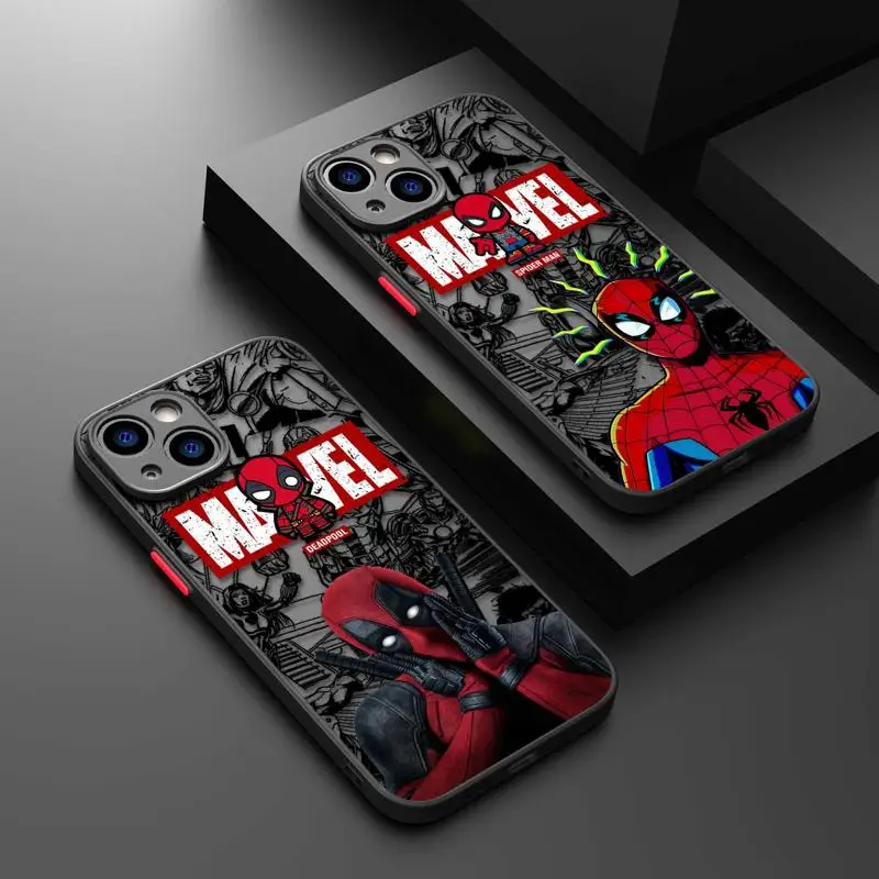 Marvel Deadpool Spiderman Clear Matte Phone Case For Apple iPhone 15 14 13 12 11 Pro Max 13 12 Mini XS XR X 7 8 6 6S Plus Cover