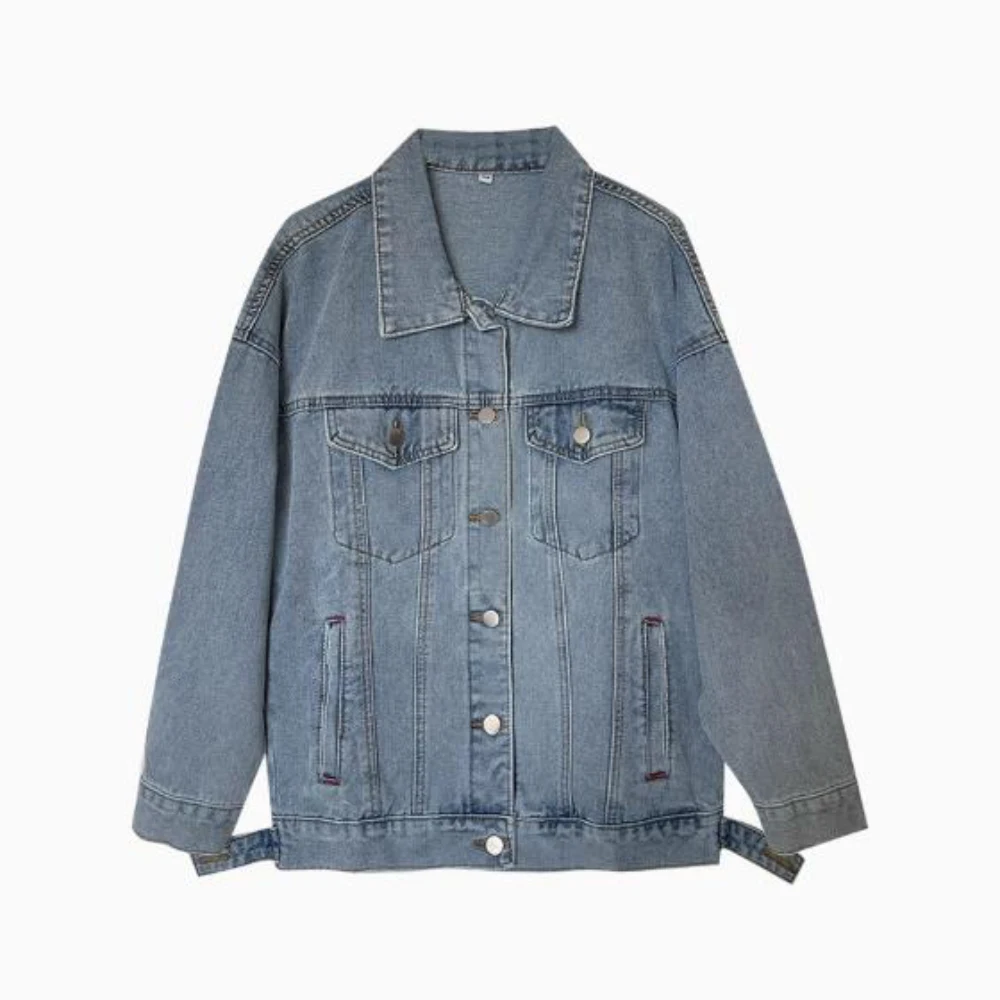 

Denim Jacket for Women Korean Style Vintage Loose Solid Color Single Breasted Jackets Autumn All-Matched Office Lady Denim Coats