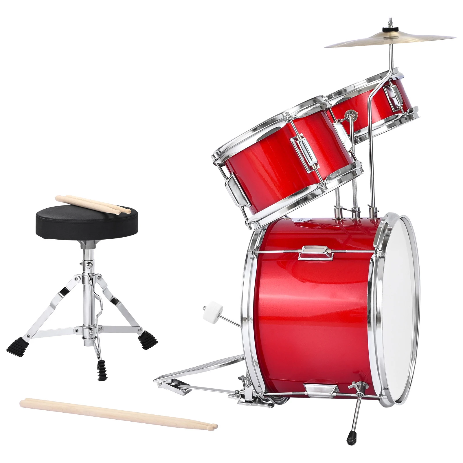 Kids Drum Set, 3-Piece 14 in Junior Drum Sets, Designed for Children Ages 6-13 (Red), Beginner Drums Set with Adjustable Throne, Cymbal & Two Pairs of Drumsticks