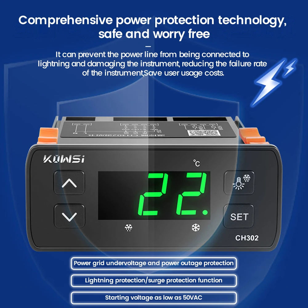 Imagem -04 - Termorregulador Termostato com Sensor Duplo Ntc Kws-ch302 Temperatura Digital Geladeira Alarme de Descongelamento ac 110v220v