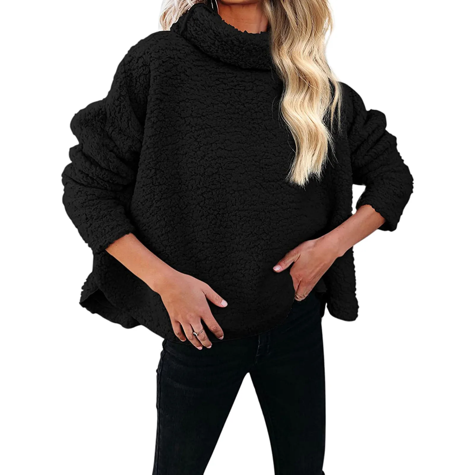 

Fashion Knitted Pullover Sweaters For Women Solid Turtleneck Long Sleeve Jumper Sweater Female Fall Winter Warm Tops Plus Size