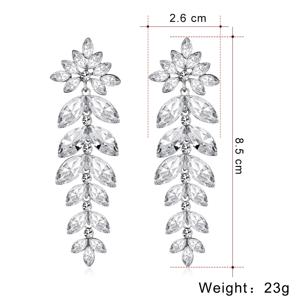 女性のためのペンダントの長いイヤリング,誇張されたクリスタルの葉のデザイン,結婚式のためのファッショナブルな赤い色,卸売ギフトのアイデア
