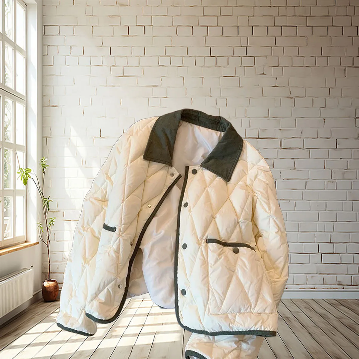 秋と冬の女性向けの韓国風コントラストカラーのコットンジャケット、短くて短い、厚くて多用途なジャケット