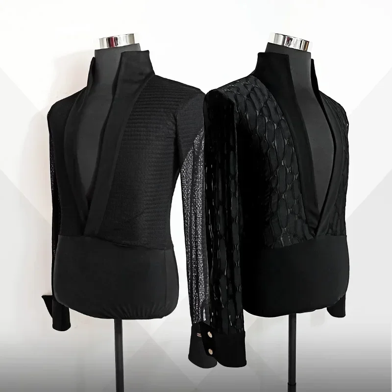 

Long Sleeve Tango Ballroom Dancing Clothes Samba Rumba Performance Costume Male Sexy V-Neck Latin Dance Competition Tops