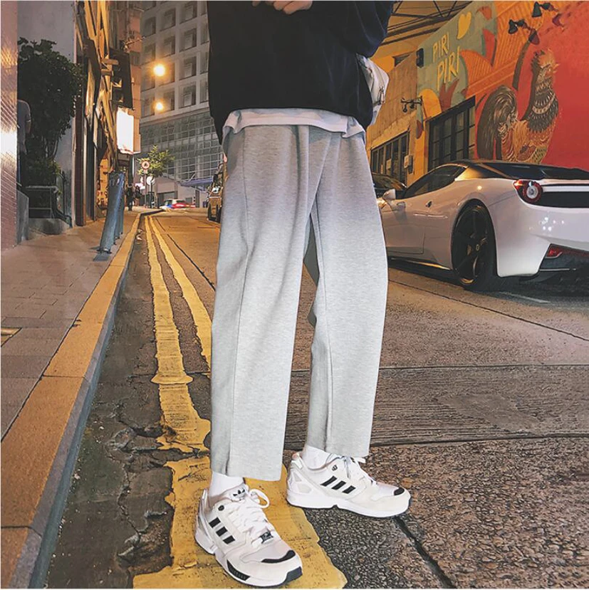 Trendy Student Men's Sport Pants Loose Nine Points Hong Kong Style Loose Leggings Straight Tube Pants Drapey Wide Leg Pants