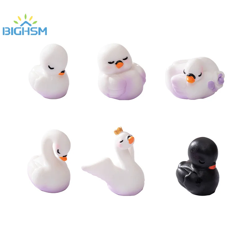 1Pcs Creative Miniature Figurines Lovely Cartoon Black White Swan Landscape Ornaments DIY Home Decorations Accessories Gifts