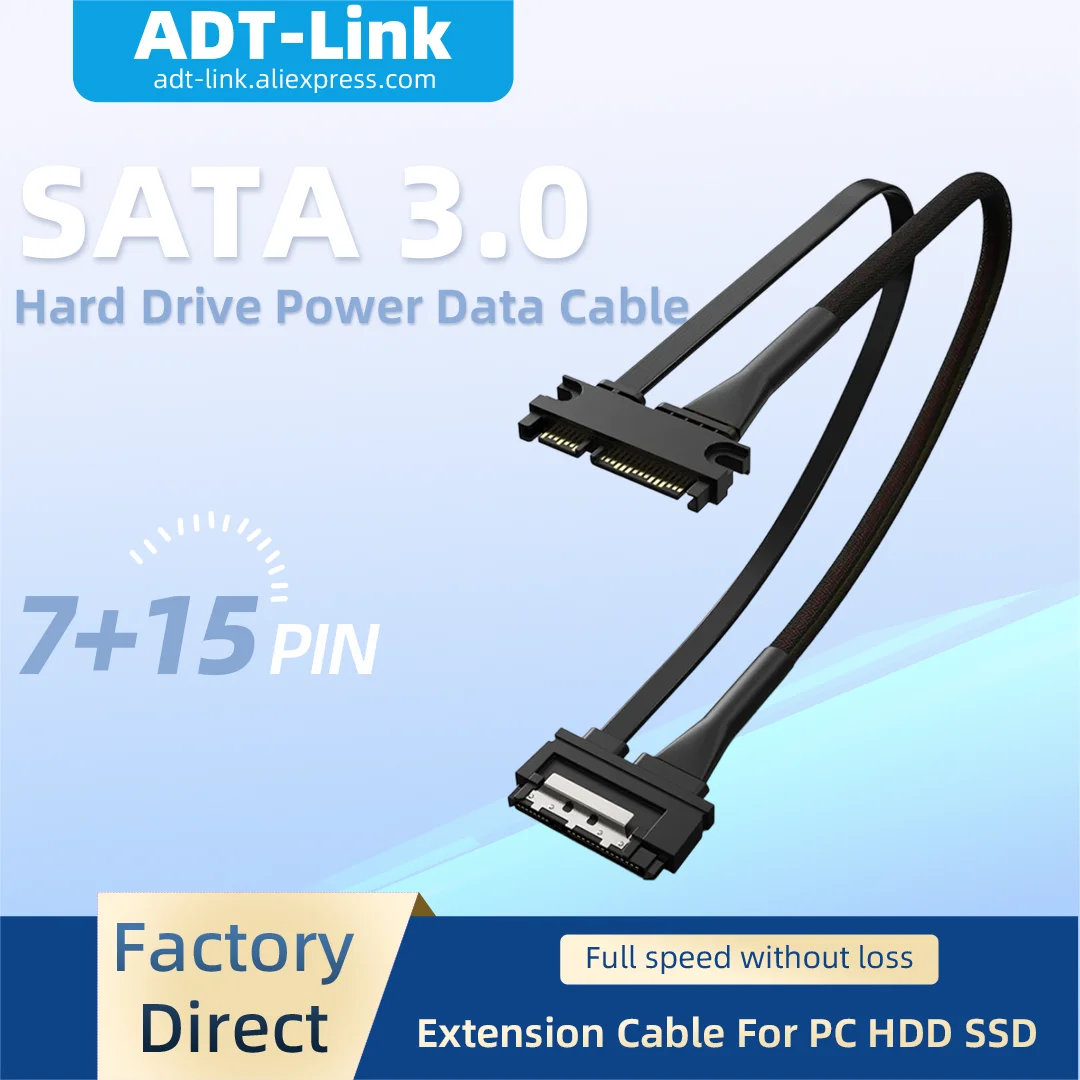 22Pin SATA3.0 Extension Cable Male to Female Locking Buckle 7Pin Data 15Pin Power Cable Desktop HDD SSD SATA Cable