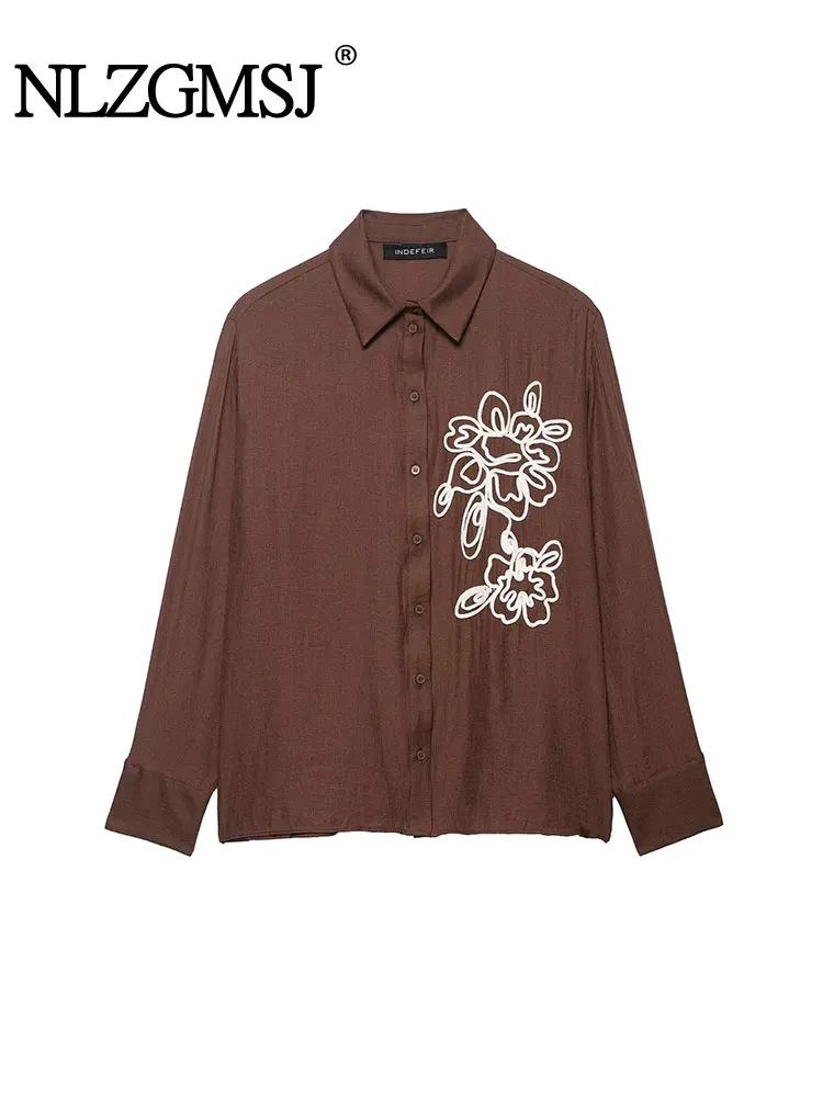 

NLZGMSJ повседневная однотонная рубашка с цветочным декором, женская рубашка, топ, элегантные новые свободные рубашки для женщин, модная блузка в уличном стиле