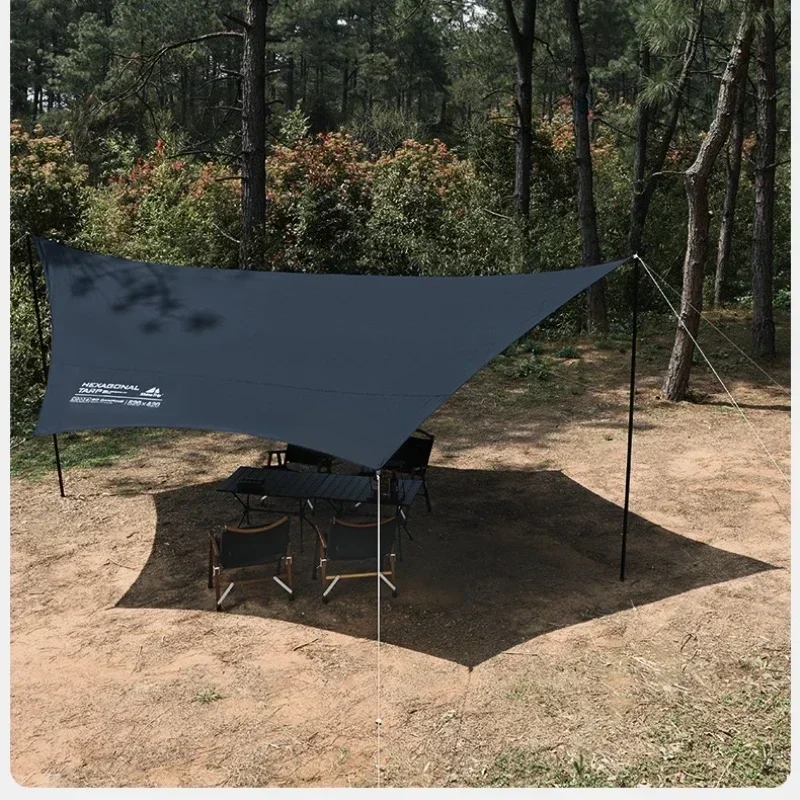 

Black Coating Tarp Waterproof Hexagonal Awning Outdoor Sliver Coating Anti-Ultraviolet Sun Shelter Tarp Camping Sunshade Canopy