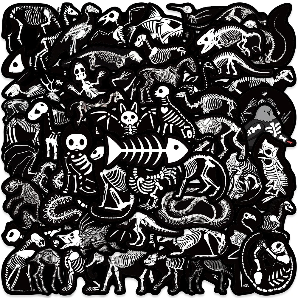 10/30/56PCS Electric Shock Animal Skeleton Graffiti Stickers Black And White Aesthetic Kawaii DIY Luggage Fridge Decal Sticker