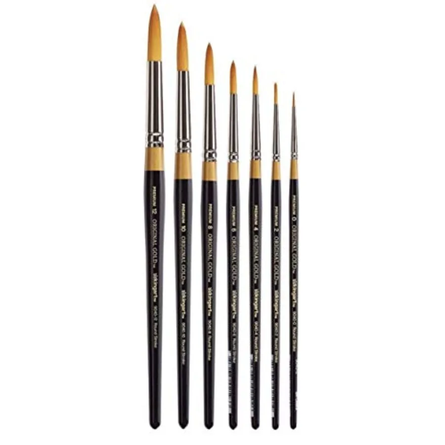 

Premium 7 pc. Original Gold 9040 Series Round Stroke Brush Set, Synthetic Golden Taklon for Acrylic, Oil, Watercolor Paint, Sho