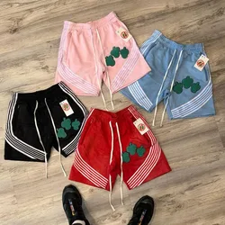 Summer Side Stripe Clover Shorts Drawstring Beach Pants Cotton Embroidery Gym Shorts Y2k Streetwear Pants Cargo Men Clothing