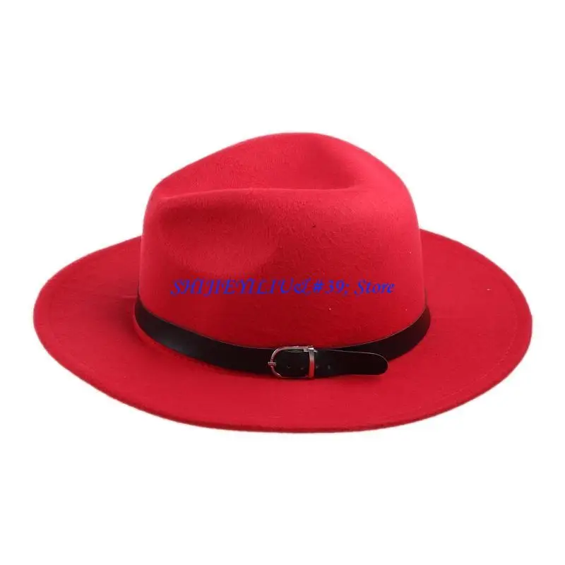 E21F Men Women Bowknot Hard Felt Fedora Panama Bowler Wide Hat Brim Gangster Cap