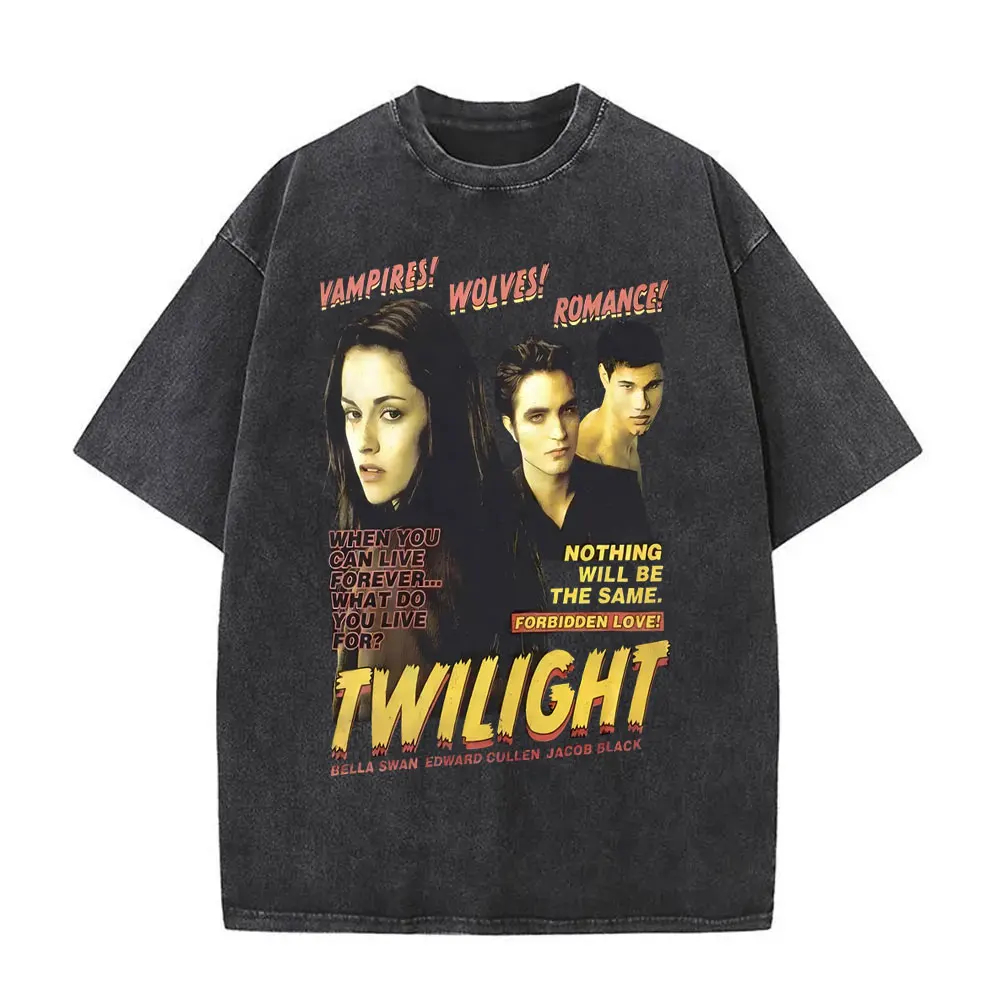 Twilight in Concert Washed T-Shirts Bella und Edward Cullen T-Shirt Robert Pattinson T-Shirts Männer Frauen Vintage Übergroßes T-Shirt