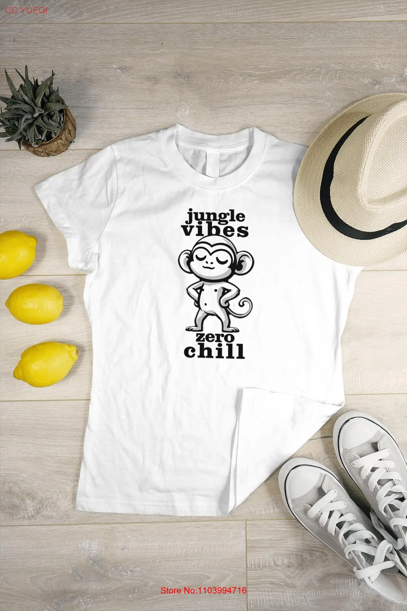 Camiseta divertida de mono, lindo animal atrevido, vibraciones de la selva, zero chill, boceto de dibujos animados, mangas largas o cortas coloridas