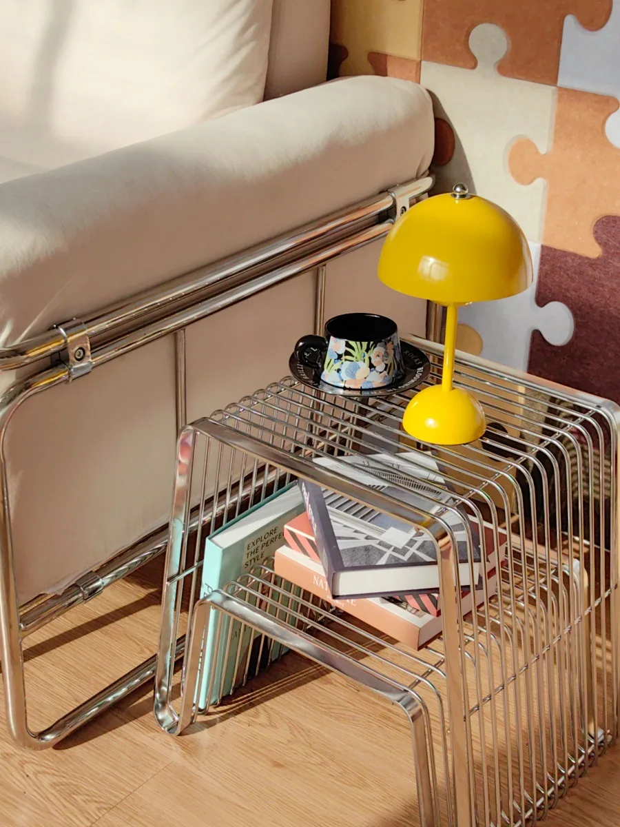 Nordic Minimalist Stainless Steel Wire Frame Side Table Multifunctional Stool Nightstand Sofa End Table For Living Room Bedroom