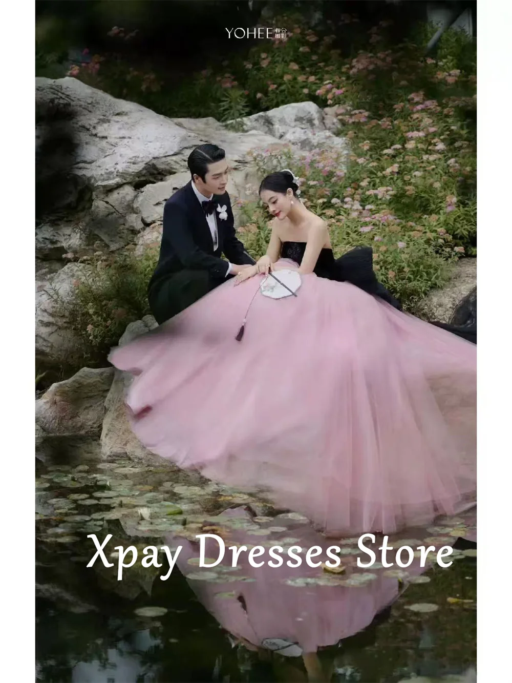 XPAY-Contraste Cor Wedding Ball Gown, Strapless A-line, Coreia Foto Shoot Vestidos, elegantes vestidos sem mangas, Custom Made