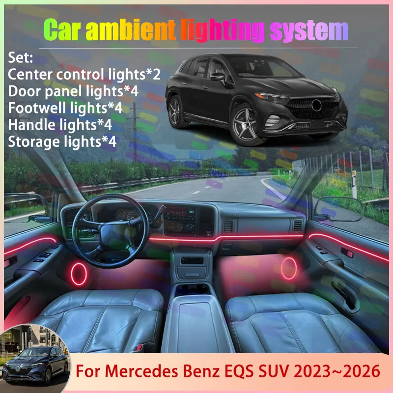 لمرسيدس بنز EQS SUV X296 2023 ~ 2026 2024 680 2/18 في 1 سيارة مصباح لتهيئة الجو مصباح RGB الظل فرقة غاسل جو مجموعة
