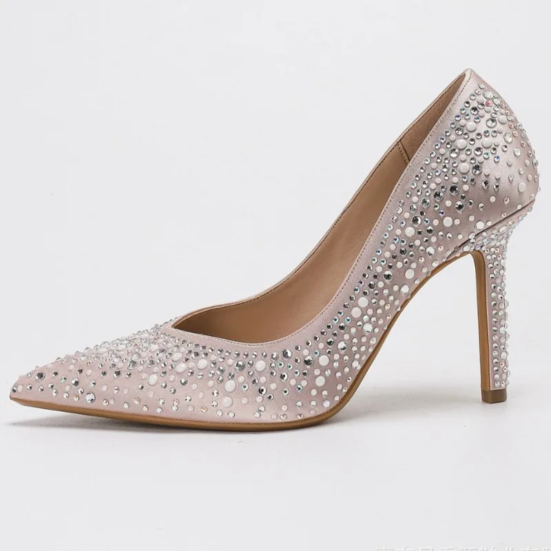Роскошные брендовые туфли-лодочки со стразами и острым носком, женские модные туфли на мелком каблуке для свадебной вечеринки, блестящие элегантные женские туфли на высоком каблуке