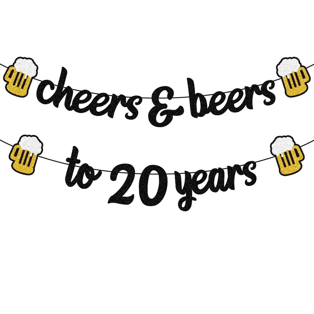 Cheers & Beers – bannière noire à paillettes pour 30 ans, bannière de célébration d'anniversaire, décor de fête d'anniversaire 18/30/40/50/60e anniversaire