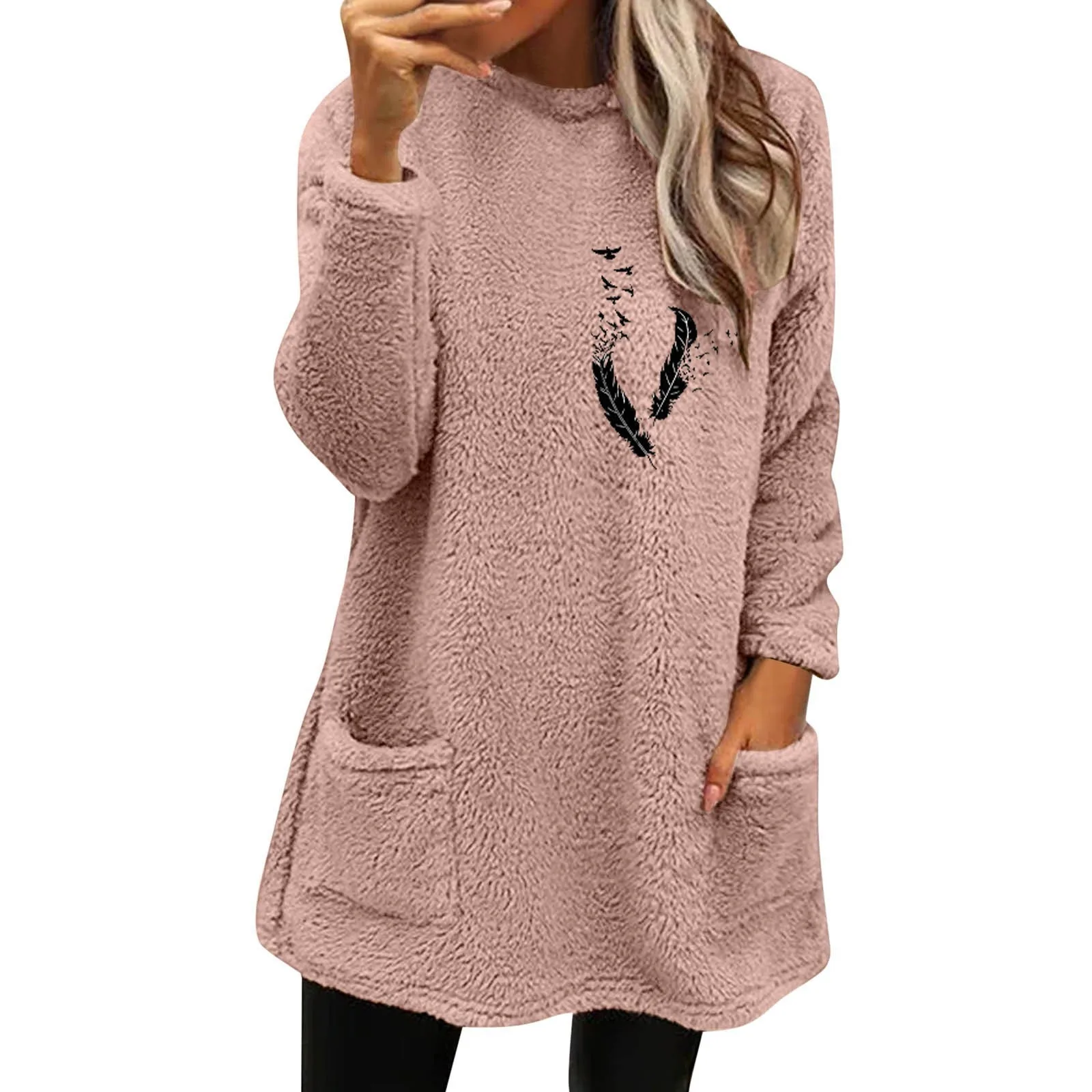 Womens Winter Coat Loose Wool Jacket Long Sleeved Jumper Ladies Hooded Sweatshirts Light Hoodie Full Zip Hoodies Women Zippe