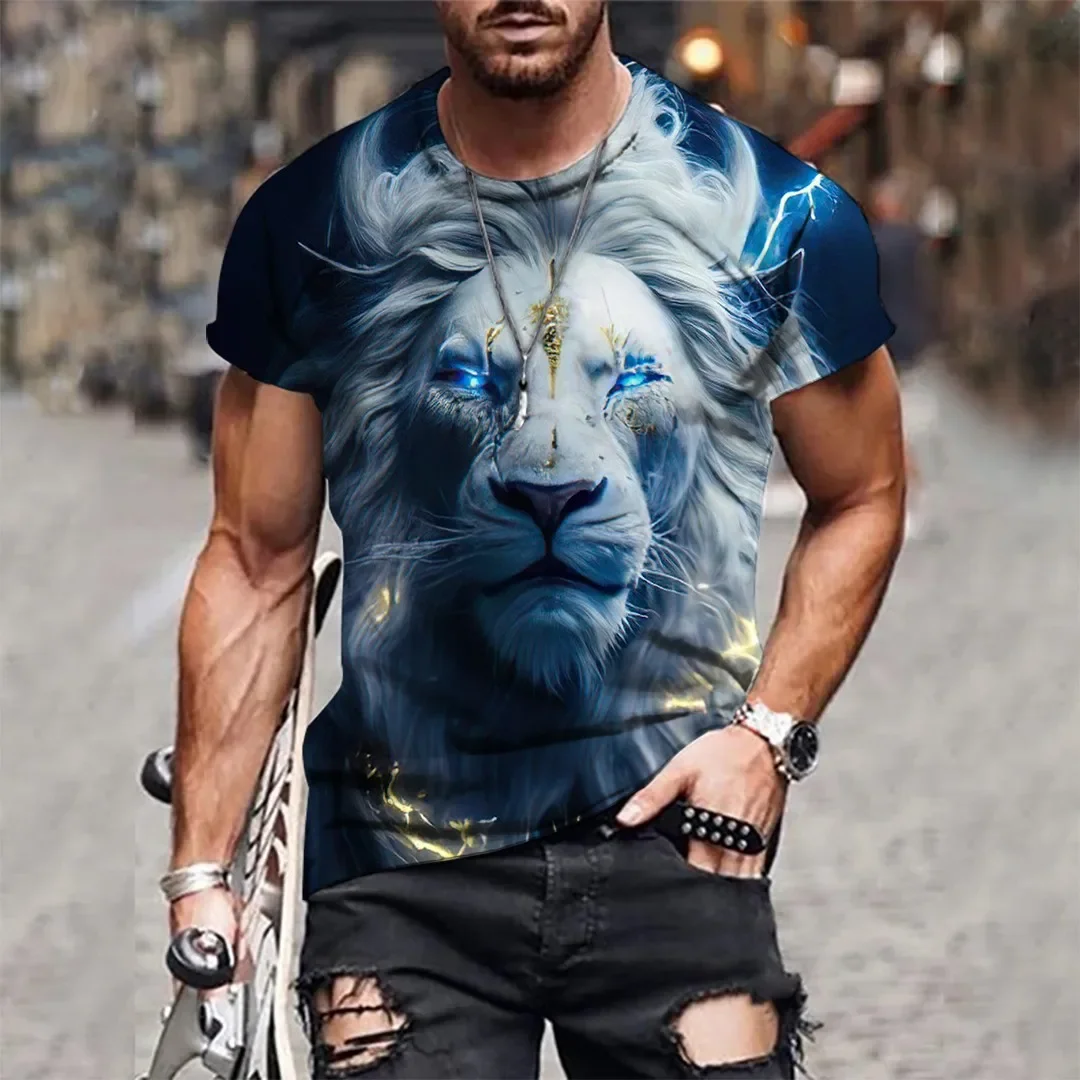 

2025 Summer Men's 3D Tiger Pattern Short Sleeve Round Neck Breathable Shot Casual Fashion T-shirt Daily Large Loose Street Top