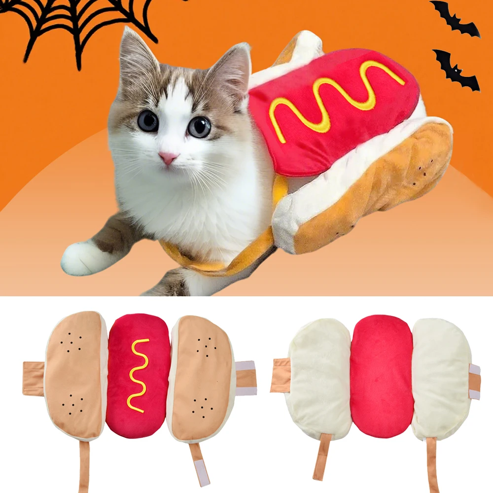 Lustiges süßes Haustier-Katzen-Kostüm, Cosplay-Kleidung für Hunde, Halloween, Welpe, Kätzchen, verkleiden sich, verstellbare Hot-Dog-förmige Sphynx-Katzen-Outfits