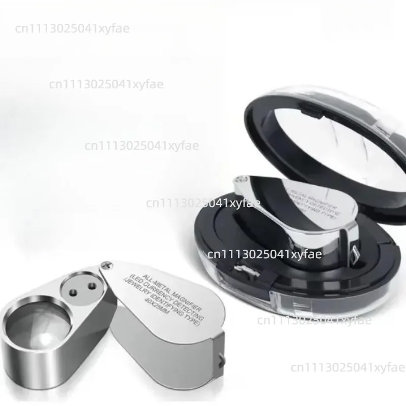 2PCS 40X Pocket Folding Loupe with LED & UV Light, Metal Jewelry Inspection Magnifier