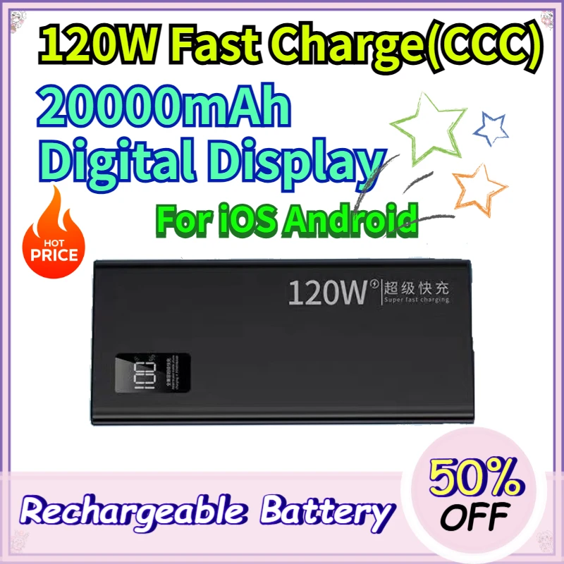 20000mAh Power Bank 120W Super Fast Charging 3C Certified Smart Digital Display High Capacity Battery