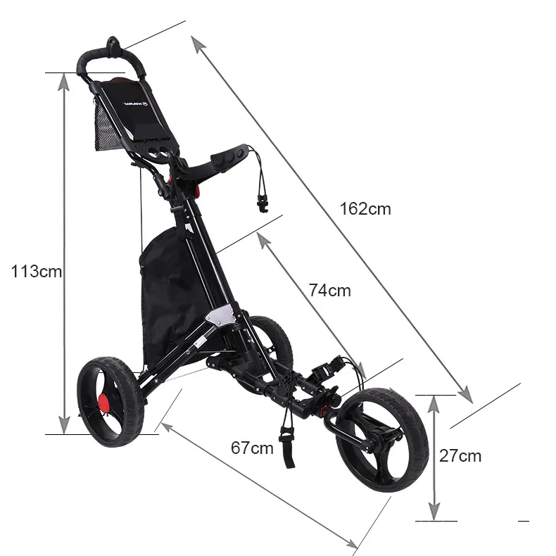 Golf Chartered Cart, Three-wheel Foldable Trolley With Umbrella Stand, Course Supplies