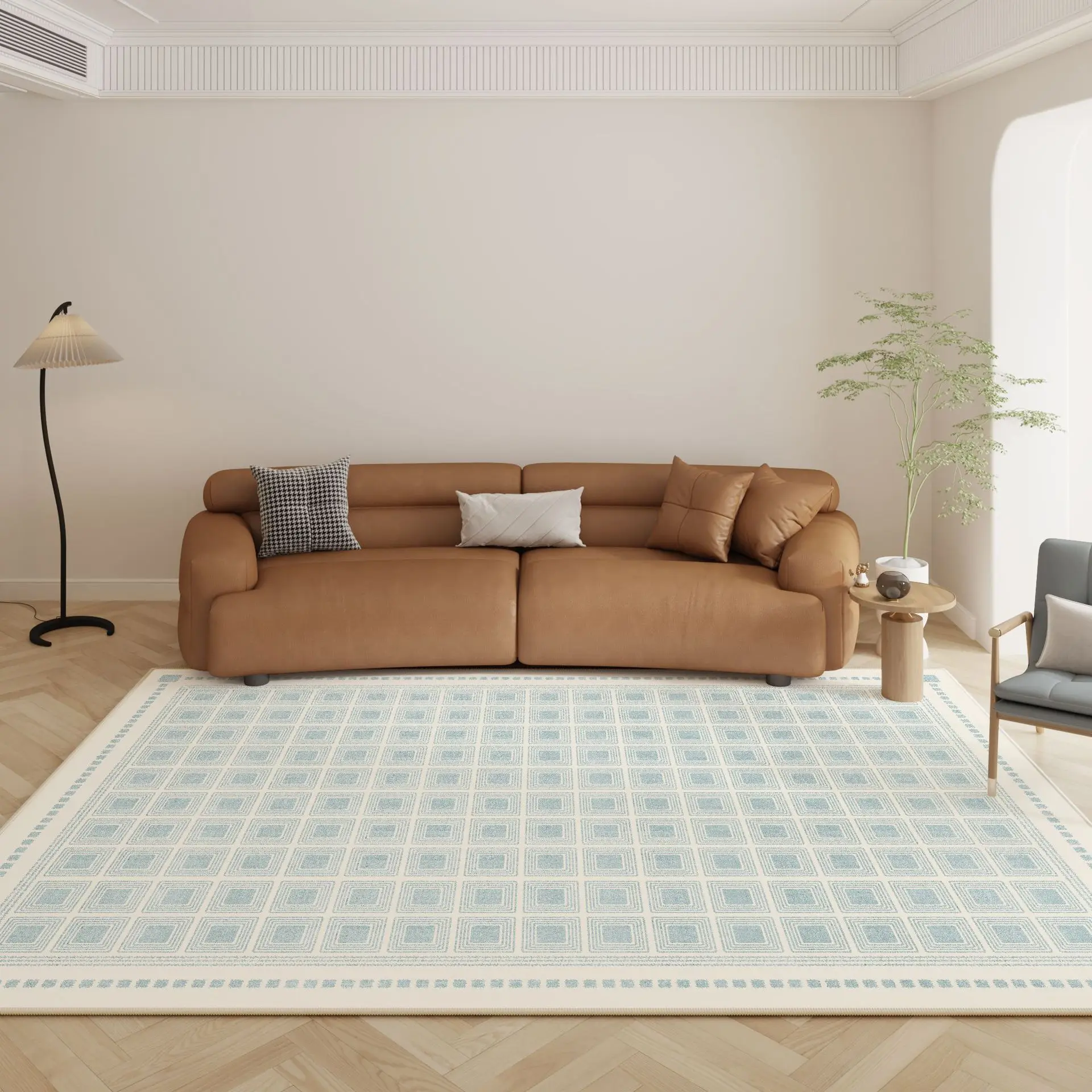 Modern Simple Living Room Carpet Home Area Rug Floor Sofa Tea Table Mat Blue Plaid Luxury Bedroom Rug Large Customize Soft Rugs