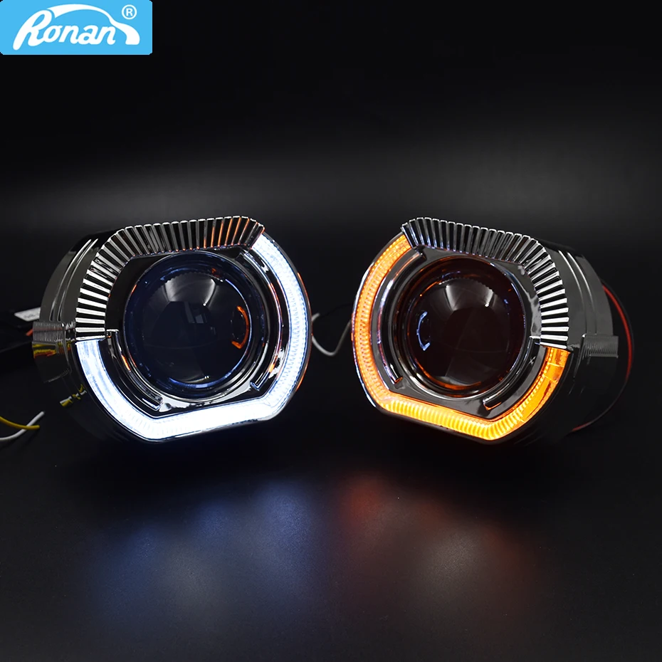 

Ronan 2.5" Bi Xenon Projector Lens LED Shrouds DRL Angel Eyes White Yellow Signal Turning Light Retrofit H1 H4 H7 Car Headlight