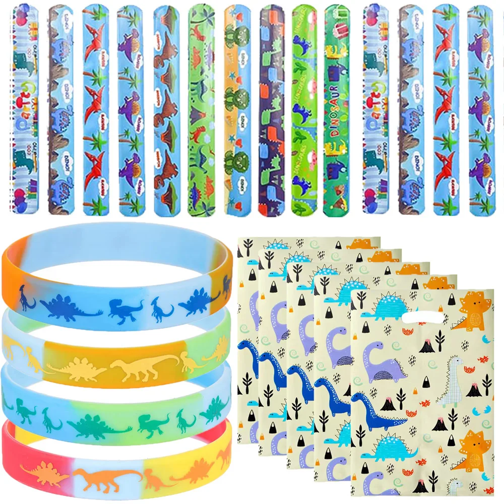 Dinosaur for Party Favors, Set Slap Bracelets for Kid,Silicone Bracelet,Gift Bags for Block, Gift for Kids Party Supplies