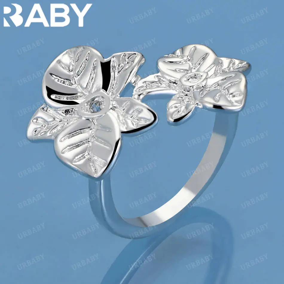 

URBABY 925 Sterling Silver Size 7-10 Flower Ring For Women Fashion Jewelry Vintage Grace Charm Noble Party Birthday Gift