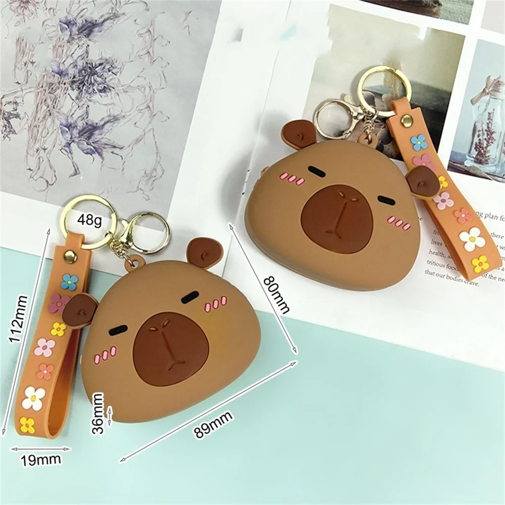 MIni Portachiavi portamonete capibara in silicone Cartone animato Portafoglio carino Borsa per carte per studenti Borsa per auto Portachiavi con ciondolo per regali per bambini