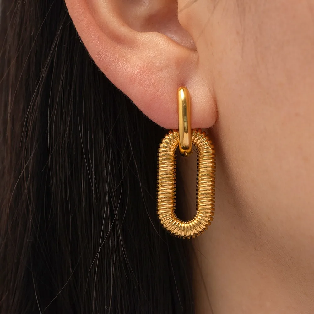 Pendientes colgantes de gota de elipse doble geométrico de lujo de acero inoxidable para mujer personalidad exagerada joyería de Hip Hop Colorfast