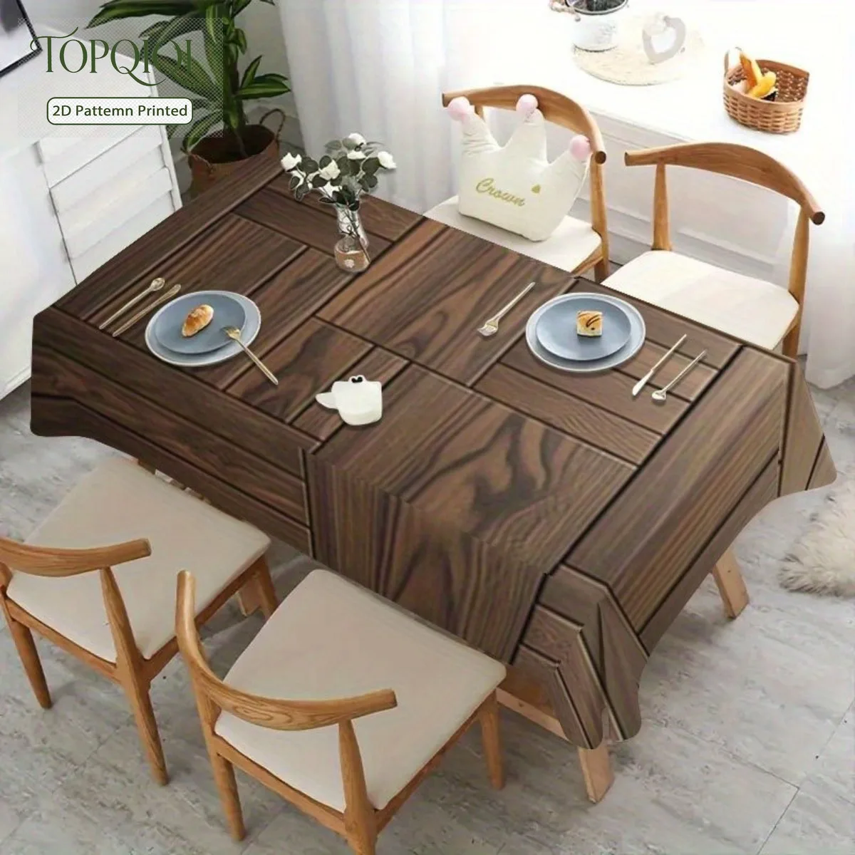 1 PC 2D plane printing Soft, fashionable and beautiful dark brown wood-grain pattern tableclothzyc