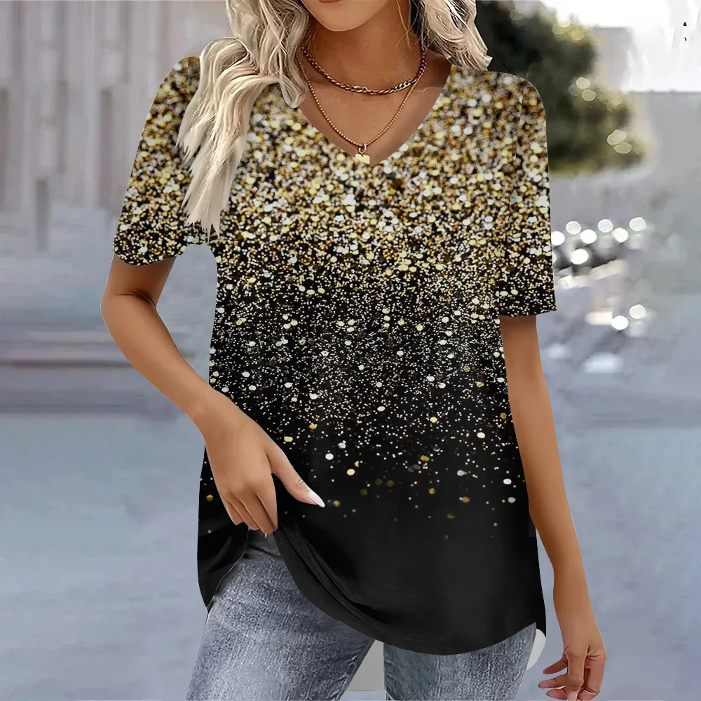 

Women's Gradient 3d Print V-neck T Shirts Fashion Women's Shirt & Blouse 2025 T-shirt Female Clothing Oversized Summer Tops Tees