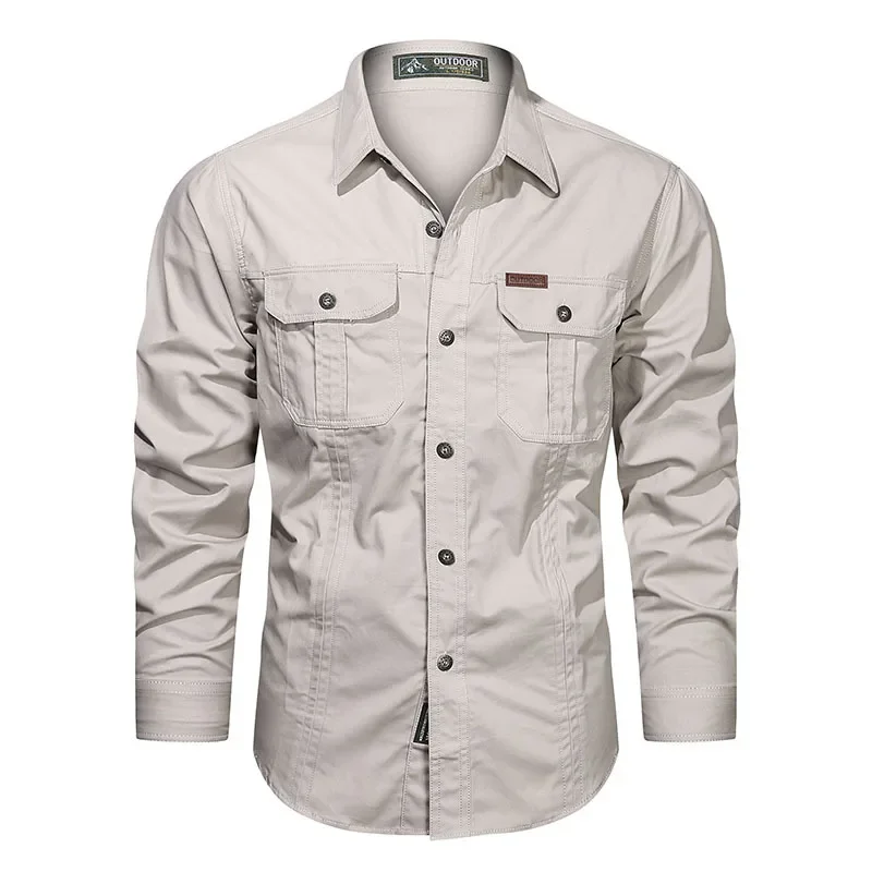 Men\'s Outdoor Shirt Military Casual Multi-pocket Long-sleeved Cotton T-shirt High-quality Business Casual Shirt Oversized 5XL