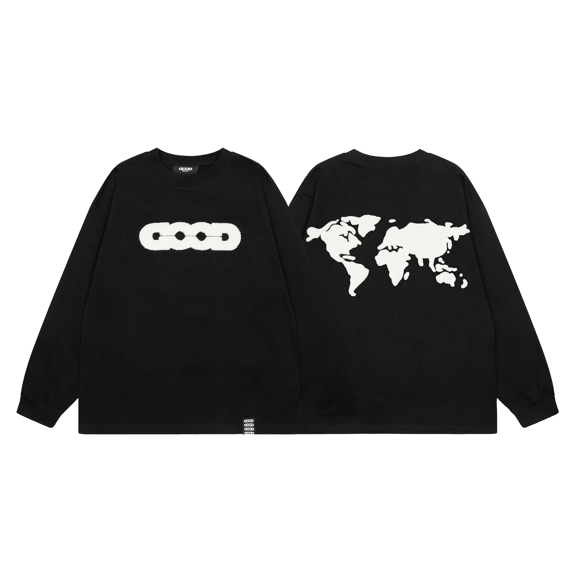 2026 Goodbrand Fashion Fall/Winter New Arrival Earth Jacquard Towel Embroidery Long-Sleeve Black Cotton T-Shirt