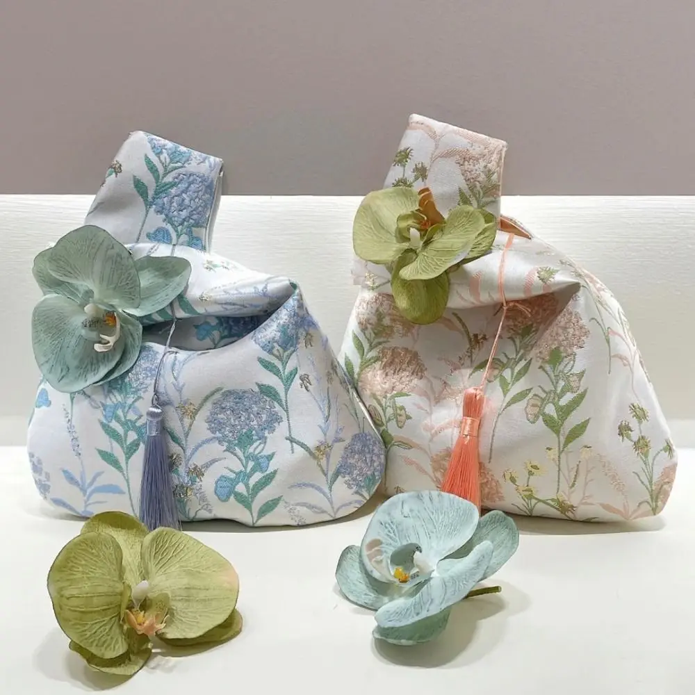 

Flower Pendant Girls Storage Bags Tassel Knot Wrist Bag Cheongsam Accessories New Chinese Style Handbag Small Item Pouch