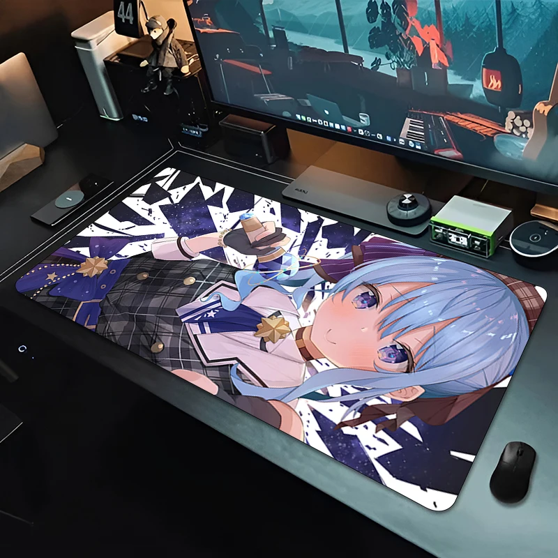 Anime Mouse Pad Gamer XXL Keyboard Table Mat Bright Blue Hair Dark Starry Sky Anime Girl Multi Scene Office Gaming Home Desk Mat