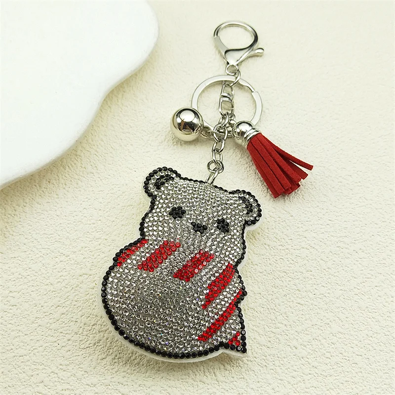 

Blingbling Polar Bear Keychain For Women Men Rhinestone White Tassel Scarf Animal Female Bag Purse Charm Keyring Jewelry Gifts