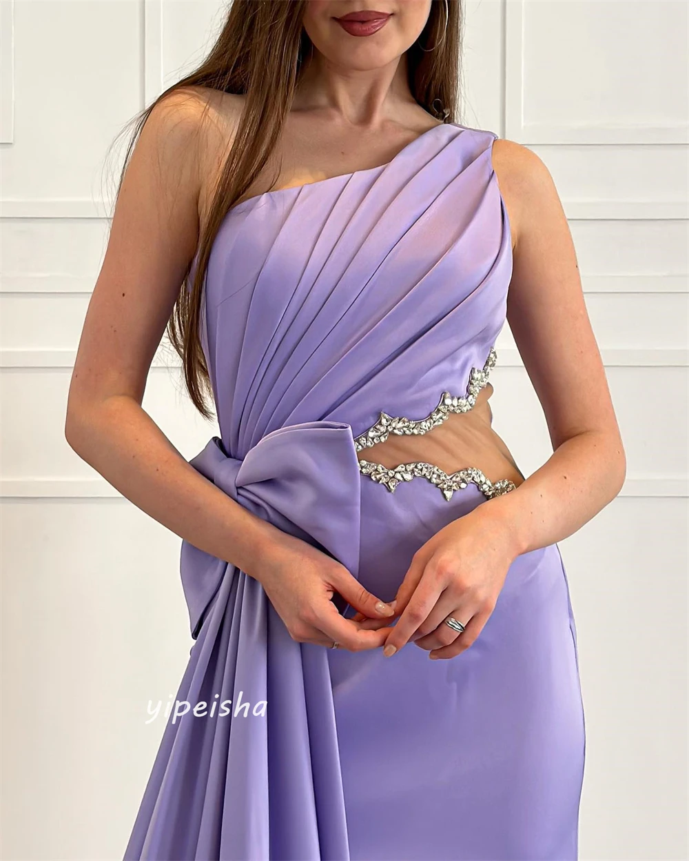 Jiayigong    Satin Beading Bow Christmas A-line One-shoulder Bespoke Occasion  Floor Length