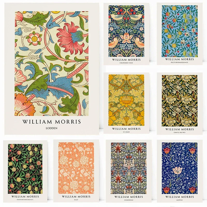 (No frame)William Morris Exhibition Poster Neutral Botanical Prints Canvas Painting Wall Art Pictures Home Room Flower Vintag