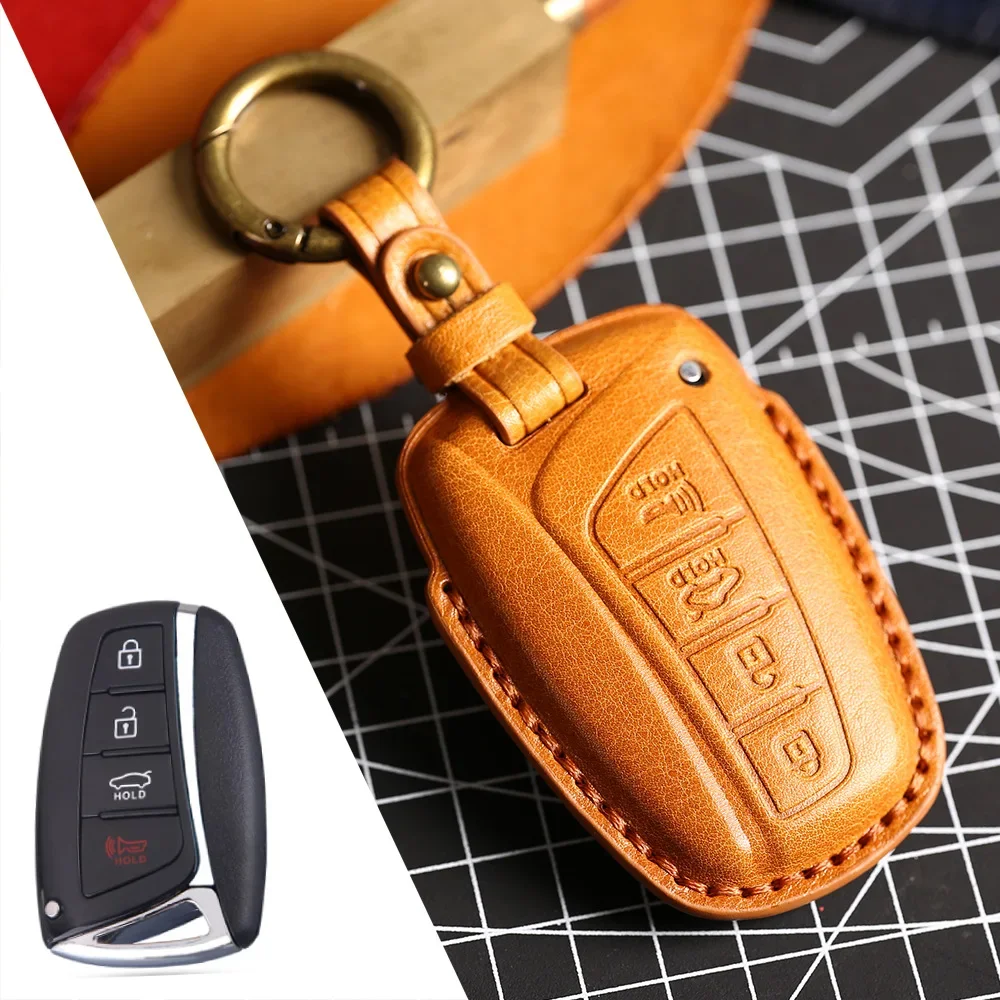 

1pc Genuine Leather 3 Button 4 Button Car Key Case Cover Fob Shell For Hyundai Azera Equus Santa Fe Grand Ix45 Car Accessories