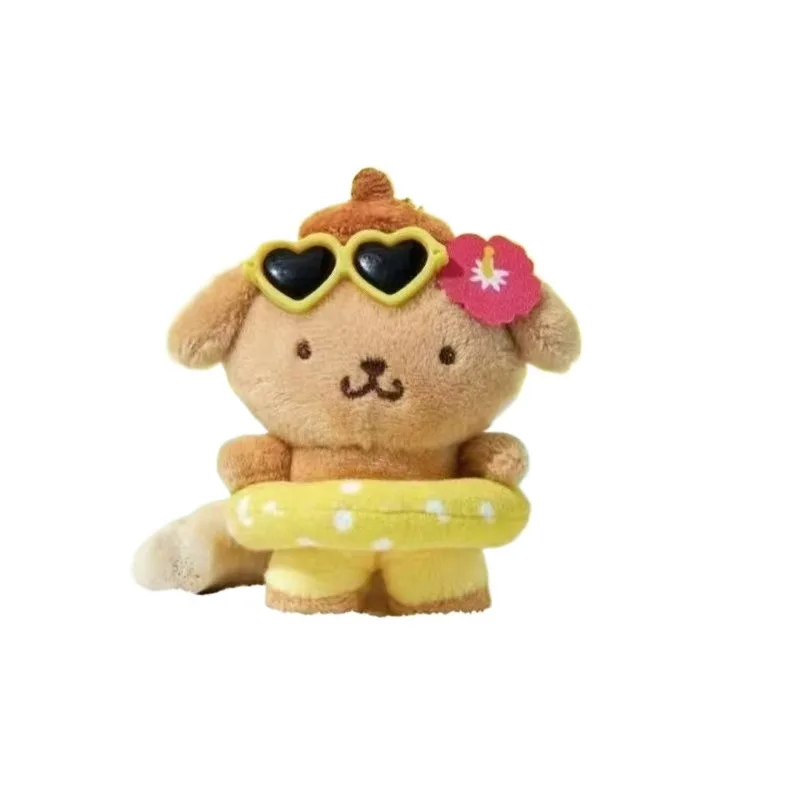 Sanrio Kawaii Hawaii Swim Ring Pompompurin Peluche bambola Ciondolo carino Pelle scura Budino Cane peluche Portachiavi Borse di pezza Borsa Fascino