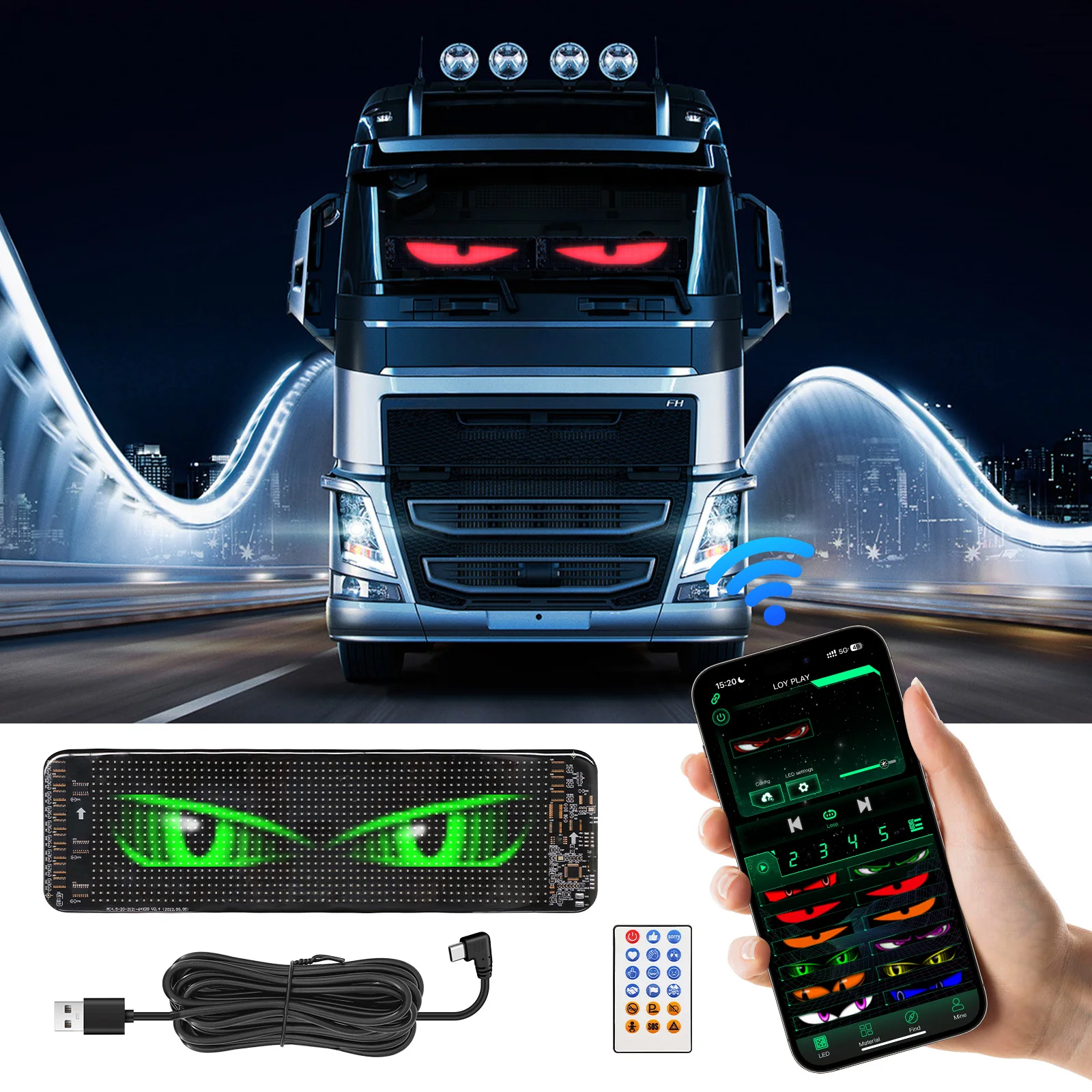 

35cm Dynamic Devil's Eye Truck Windshield scrolling Advertising APP Automotive LED Matrix Pixel Board Remote Control DIY RGB