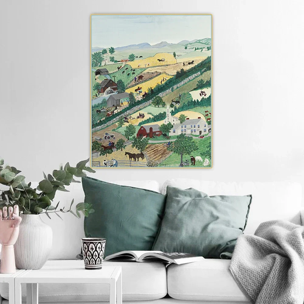 Citon Grandma Moses Anna Mary Robertson《Valley》Canvas Oil Painting Artwork Poster Decorative Picture Wall Decor Home Decoration