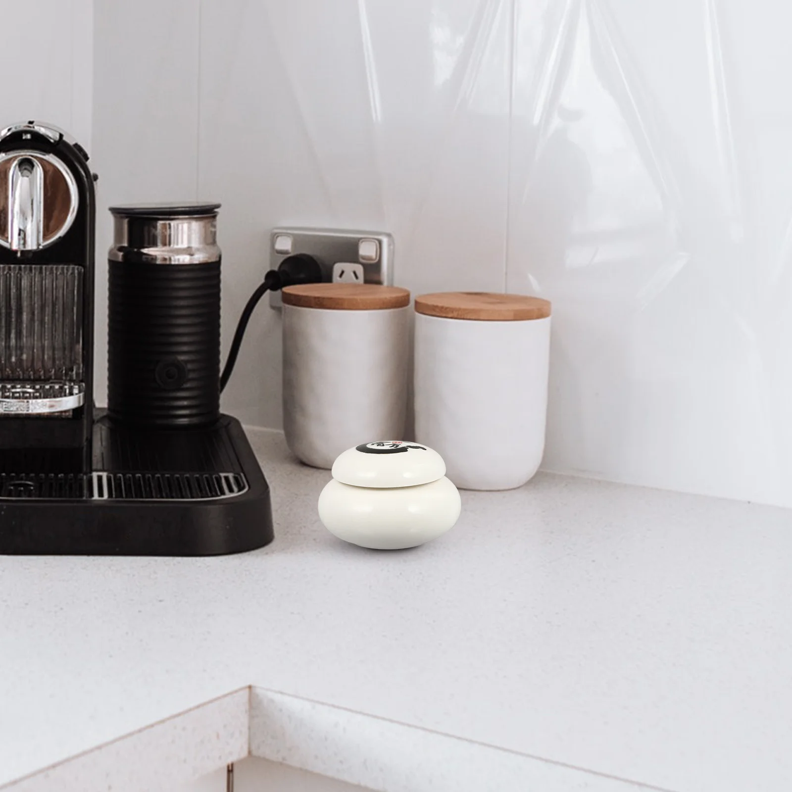 

1Pcs Flat White Ceramic Storage Tank Sealed Container for Tea Medicine Oatmeal Candy Desktop Decoration